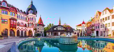 Komarno, Slovakia. Panorama of Courtyard of Europe signifying agile growth and Central European strength